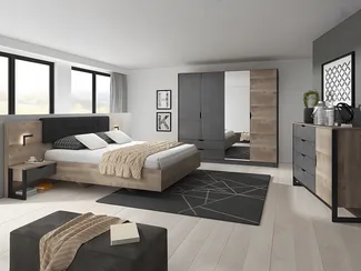 Vente-unique - LAONILE Bett Holz, Platte GrauBraun - B 208,2 cm x H 102,5 cm x L 267,6 cm