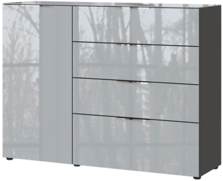 Sideboard Owingen / Oakland , Glas, Holzwerkstoff , Silber, Grau, Schwarz , 134 x 102 x 42 cm