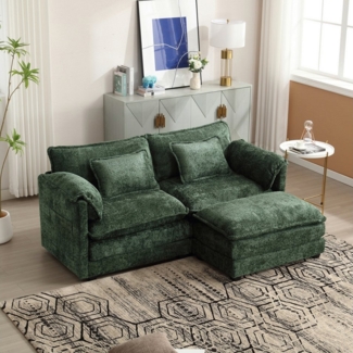 OKWISH Sofa Modernes 2-Sitzer-Loungesofa mit Chenille-Stoff & Fußstütze,Kindersofa, ideal für Wohnzimmer & Schlafzimmer, inklusive seitlicher Aufbewahrung und Kissen, ideal für Wohnzimmer & Schlafzimmer