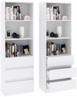 Home Collective Bücherregal mit 3 Schubladen und 2 Einlegeböden, 60 x 33 x 180 cm, Weiß