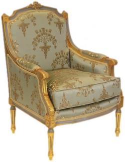 Casa Padrino Barock Lounge Thron Sessel Empire Jadegrün Muster / Gold - Ohren Sessel - Ohrensessel Tron Stuhl