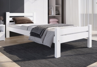 Home Collective Bettgestell Massivholzbett, Einzelbett mit dicken Beinen & sicherem Lack, 210 x 102 x 72 cm, Weiß