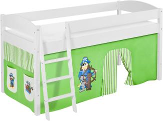 Lilokids 'Ida 4105' Spielbett 90 x 200 cm, Pirat Grün Beige, Kiefer massiv, mit Vorhang