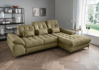 Polsterecke >Devland< Schlaffunktion, Kopfteilverstellung, Cord olive - 273x105x189cm BxHxT