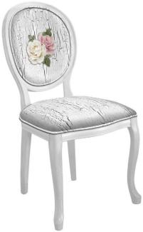 Casa Padrino Barock Esszimmerstuhl Rosen Antik Weiß / Mehrfarbig / Weiß - Handgefertigter Antik Stil Stuhl - Esszimmer Möbel im Barockstil