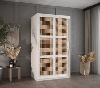 MOEBLO Schiebetürenschrank ABIA (Rattangeflecht Rattan Schrank Boho Schrank, mit/ ohne Schubladen, Schwebetürenschrank Schrank Garderobe Schiebtüren Schlafzimmer Wohnzimmerschrank) (BxHxT):100/120/150/180/200/250x200x62 cm