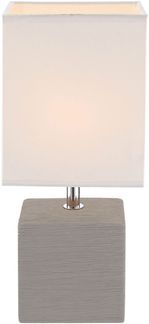 Schaltbare Tischleuchte mit weißem Textilschirm