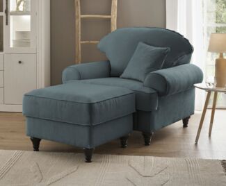 Sessel Adelina in grau Set inkl. Hocker