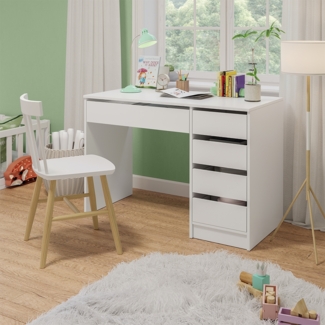 Bellabino 'Nore' Kinderschreibtisch mit 5 Schubladen, beidseitig montierbar, weiß, 75x53x110 cm, Jugendschreibtisch mit Stauraum
