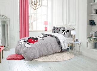 Disney Kinderbettwäsche Disney Mickey Mouse Bettbezug-Set 135x200 cm + Kissenbezug 80x80 cm, Washed Cotton, 2 teilig, 100 % Baumwolle, maschinenwaschbar, wendbar