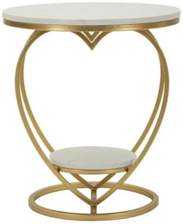 Natur24 Beistelltisch Tavolinetto Beistelltisch 40 x 40 x 45.5 cm Metall Marmor Gold Weiß