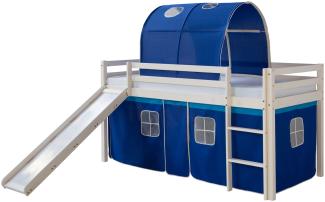 Homestyle4u Spielbett mit Tunnel und Rutsche, Blau, Kiefernholz blau / weiß, 90 x 200 cm