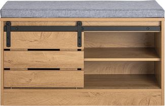 SoBuy FSR120-N Schuhbank, Spanplatte, Papierfurnier, Helle Eiche, 75 x 51 x 24 cm