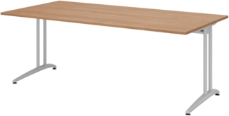 bümö Schreibtisch groß, Serie 200x100 cm, Tischplatte aus Holz in Nussbaum, Gestell aus Metall in Silber - PC Tisch, großer Computertisch für's Büro, Office Bürotisch, BS-2E-N