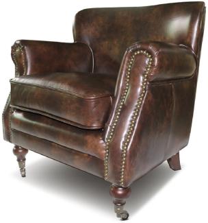 Casa Padrino Echtleder Sessel Braun - Eleganter Wohnzimmer Leder Sessel - Wohnzimmer Möbel - Echtleder Möbel