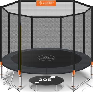 KESSER® - Trampolin | TÜV SÜD GS Zertifiziert | Komplettset mit Sicherheitsnetz, Leiter, Randabdeckung & Zubehör | Kindertrampolin Gartentrampolin Belastbarkeit 150 kg Orange, 305 cm