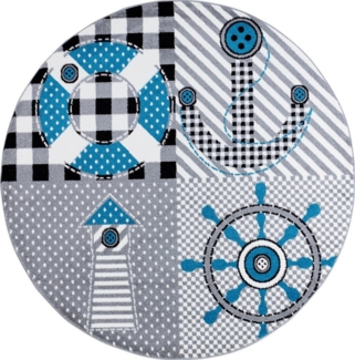Ayyildiz Teppiche Kinderteppich Kids 510, rund, Höhe: 12 mm, maritimer Kurzflor Teppich