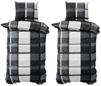 Leonado Vicenti Bettwäsche Bettwäsche Mikrofaser 155x220 cm Streifen und Ornamente Grau Schwarz, Microfaser, 4 teilig, Mikrofaser Bettwäsche Streifen und Ornamente in Grau Schwarz modern