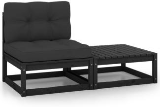 vidaXL 2-tlg. Garten-Lounge-Set mit Kissen Schwarz Kiefer Massivholz