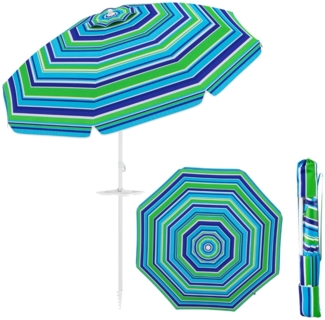 200 cm Strand Sonnenschirm mit Getränkehalter Sonnenschutz Gartenschirm mit Erdspieß Grün