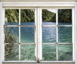 queence Wandsticker See mit Fischen, Wandsticker, Wandbild, selbstklebend, 3D, Fenster