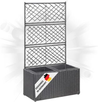 DELUKE® Rankkasten Pflanzgefäß ELOT aus Rattan Schwarz 2 Töpfe 58x30x107cm Hochbeet mit Rankgitter Pflanzkasten Balkon Terrasse Blumenkasten Pflanzkübel mit Rankhilfe