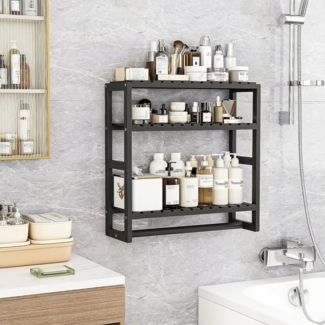NUODWELL Badregal Badezimmer Regal Badmöbel Bambus 3 Etagen Organizer Wand Platzsparend, 3-Stöckig, verstellbare Schicht, schwebender Wandständer, Standregal