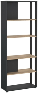 Dmora Bücherregal MuGuiying, Büroregal, Mobiler Buchhalter, Bücherbrett, 80x34 h205 cm, Eiche und Grau