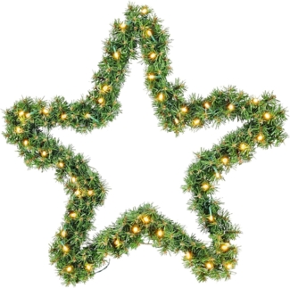 SALCAR 40 cm PVC Weihnachtsstern mit 200 grünen Zweigen und warmweißem LED Lichterkette – hochwertige Weihnachtsdekoration für Innen und Außen, mit Batteriefach und Timer