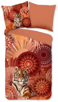 Traumschloss Bettwäsche Baumwolle, Satin, 2 teilig, Mandalas mit Tiger, Federn, orange