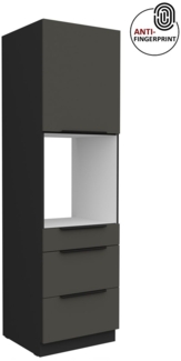 Küchen Hochschrank 60 cm Küche ARIA Graphite ultra matt + Schwarz matt, hochwertige Fronten mit Anti Fingerprint Beschichtung, Soft-Close Küchenzeile Küchenblock
