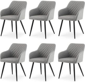 CLIPOP Esszimmerstühle 6er Set Leinen Bezug Armlehne Metallbeine Polstersessel