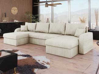 Ecksofa Kris U Cord, Farbe: Poso 100, 304 x 40 x 80 cm.