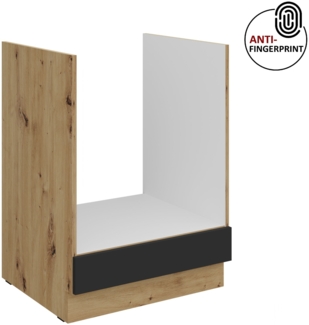 Küchen Herdunterschrank 60 cm Küche ARIA Schwarz ultra matt + Eiche Artisan matt, hochwertige Fronten mit Anti Fingerprint Beschichtung Küchenzeile Küchenblock