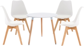 CLP Essgruppe Lansgar mit vier Stühlen und einem Tisch Ø 80 cm,weiß
