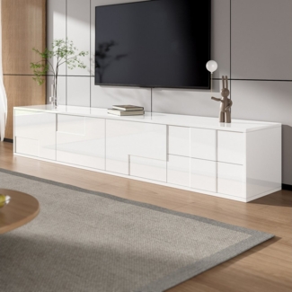 REDOM TV-Schrank TV-Lowboard 170 x 30 x 30,5 cm in Weiß, grifflos mit Hochglanzfront (Packung, 1-St, vollständige Hochglanz-Oberfläche, viel Stauraum für Wohnzimmer) schwebend oder stehend