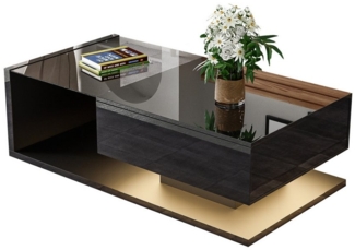 HAUSS SPOLE Couchtisch in Hochglanz mit Glas und LED-Leuchten und 1Schublade, schwarz (Wohnzimmertisch, 1-St, 105*55*32,5cm), mit Glastischplatte, Schublade und 16-farbigen variablen LED-Leuchten