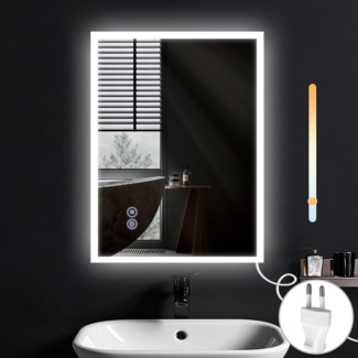 ZMH Spiegel Bad Badspiegel mit Beleuchtung - LED Wandspiegel Rund 60X80cm Badezimmer Badezimmerspiegel mit Touch-Schalter und Entfogger-Funktion Lichtspiegel Dimmbar 3000K-6500K