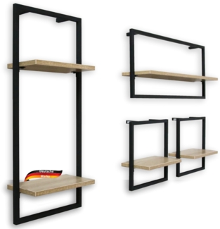 DELUKE® 4er Set Wandregal Schwarz SYIOP - MDF, Metallrahmen | Bücherregal Schwebendes Regal Hängeregale für Wohnzimmer