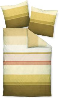 Janine Moments Mako-Satin Bettwäsche 155x220 Streifen oliv senf 98074-03