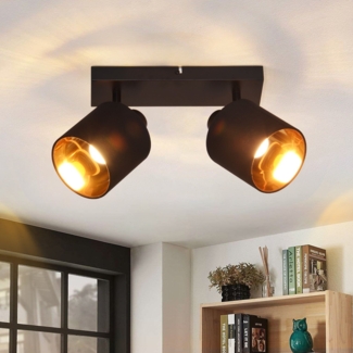 ZMH Deckenlampe 2 Flammig Deckenstrahler Schwarz - Deckenleuchte Vintage Deckenspot E14 Flurlampe Schwenkbar 350° MAX. 25W Stoffschrim für Wohnzimmer Schlafzimmer Küche Ohne Leuchtmittel