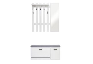 Mondeer Garderoben-Set (2-St), Garderobe mit Schuhbank, Garderobenpaneel mit Spiegel und 5 Haken