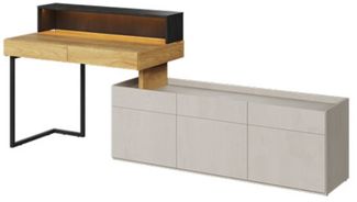 Schreibtischkombination Teen Flex 3-teilig Hickory Natur betonfarben Raw Steel