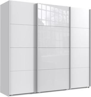Schwebetürenschrank Kleiderschrank B225 cm H208 cm 3-türig Weiß, 1x Tür Glas Weiß