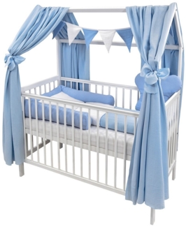 Baby-Delux Komplettbett Hausbett Babybett Komplettset Waffelpique Musselin, 12-tlg, Kinderbett 60x120 cm weiß, Bettset verschiedene Designs