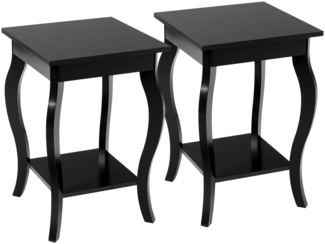 2er Set Beistelltische mit Geschwungenen Beinen & 2 Stufigen Nachttisch mit Ablage Schwarz