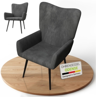 Juskys Ohrensessel Odense ohne Hocker, TV- & Lesesessel in Cord, hohe Lehne, Metallbeine, komfortabler Stoffbezug, pflegeleicht – Grau