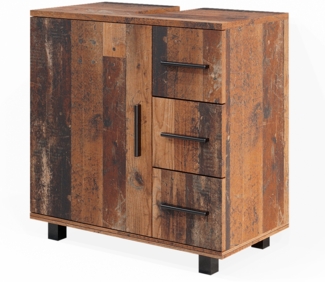Waschbeckenunterschrank Ilias Eiche rustikal 60 x 60.8 cm mit Tür und 3 Schubladen Vicco