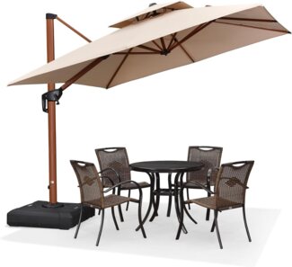 PURPLE LEAF Ampelschirm Holzoptik Quadratischer Außenbereich Alu Sonnenschirm, Gartenschirm, LxB: 270,00x270,00 cm, für Garten,Terrasse, Pool