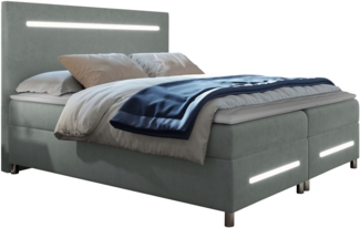 Boxspringbett Saziro LED, Grau, 180x200 cm